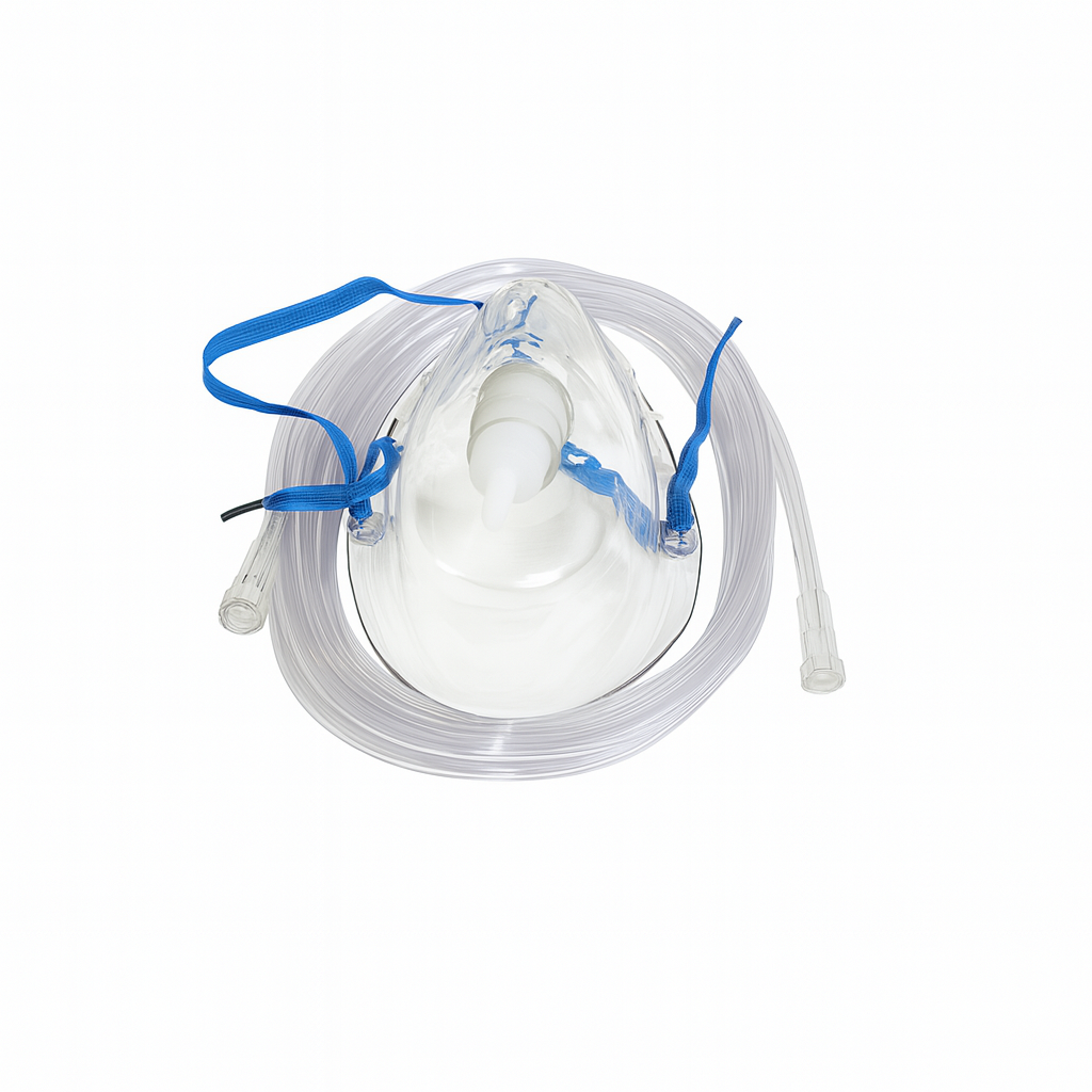 Adult nebulizer mask with soft tubing and elastic strap used in Thunder Bay Ontario for respiratory treatment and oxygen therapy