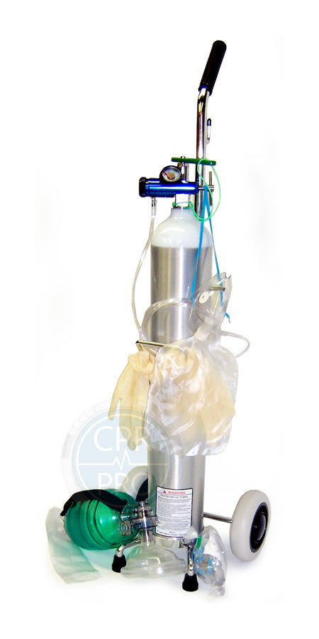 Fully stocked emergency dental oxygen crash cart with cylinder and resuscitation gear for rapid response in Mississauga Ontario dental offices and surgical suites