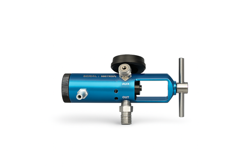 Blue and silver o2 gas regulator
