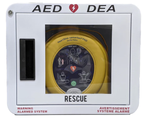 Bilingual AED Wall Cabinet with Alarm – Square Top, Compliant for Canada