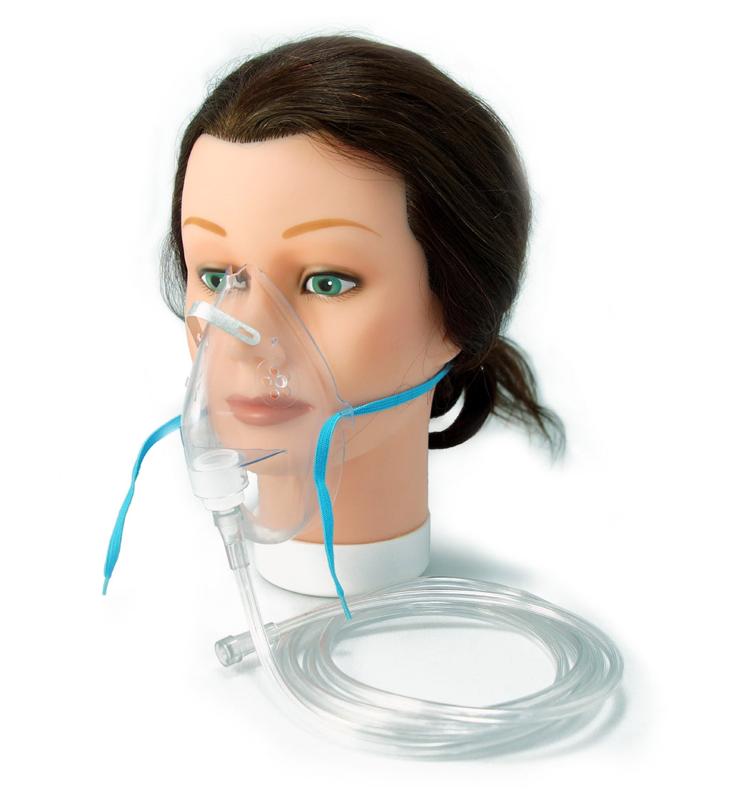 Adult nebulizer mask with tubing shown in use for respiratory therapy in Kingston Ontario clinics and home care