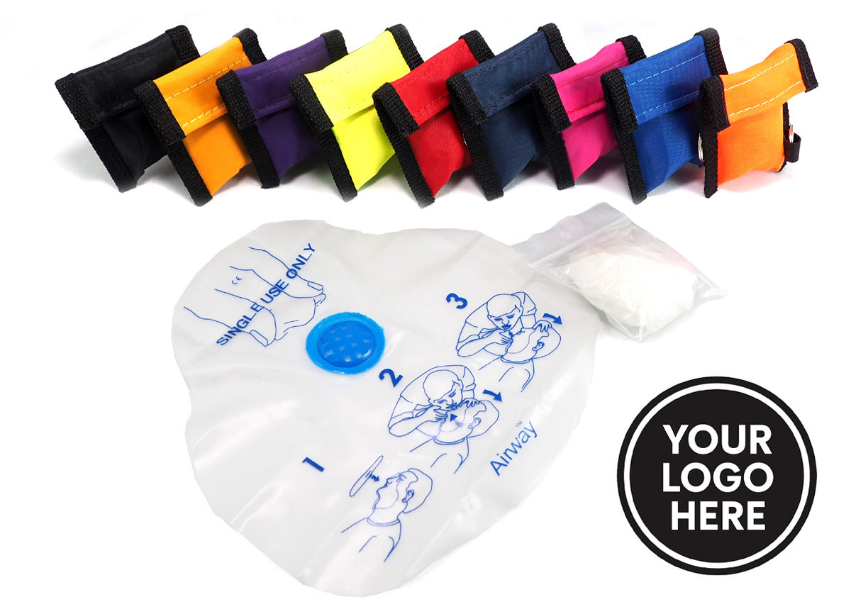 Airway® CPR Face Shield with One-Way Valve, Filter, Nitrile Gloves and Custom Keychain Pouch