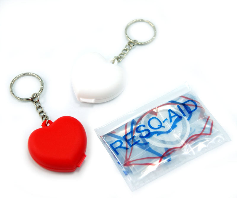 Resq-Aid® CPR Emergency Mouth Barrier Shield with Check Valve and Heart Keychain + Print