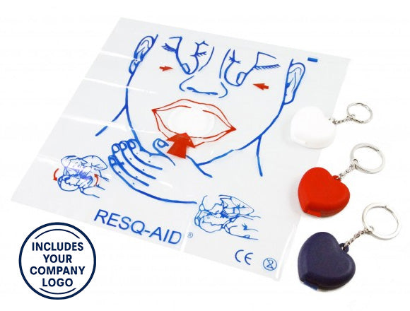 Resq-Aid® CPR Emergency Mouth Barrier Shield with Check Valve and Heart Keychain + Print