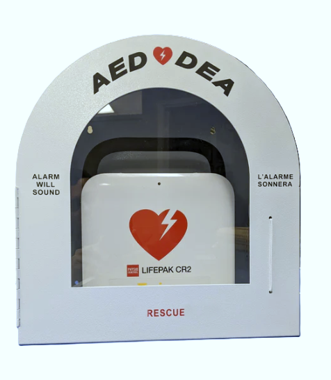 Bilingual AED Wall Cabinet with Alarm – Round Top, Tamper-Resistant Design